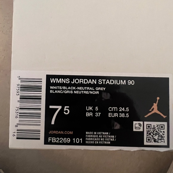 Air Jordan Stadium 90 'White Neutral Grey Black' NEW Size 7.5 - Picture 6 of 6